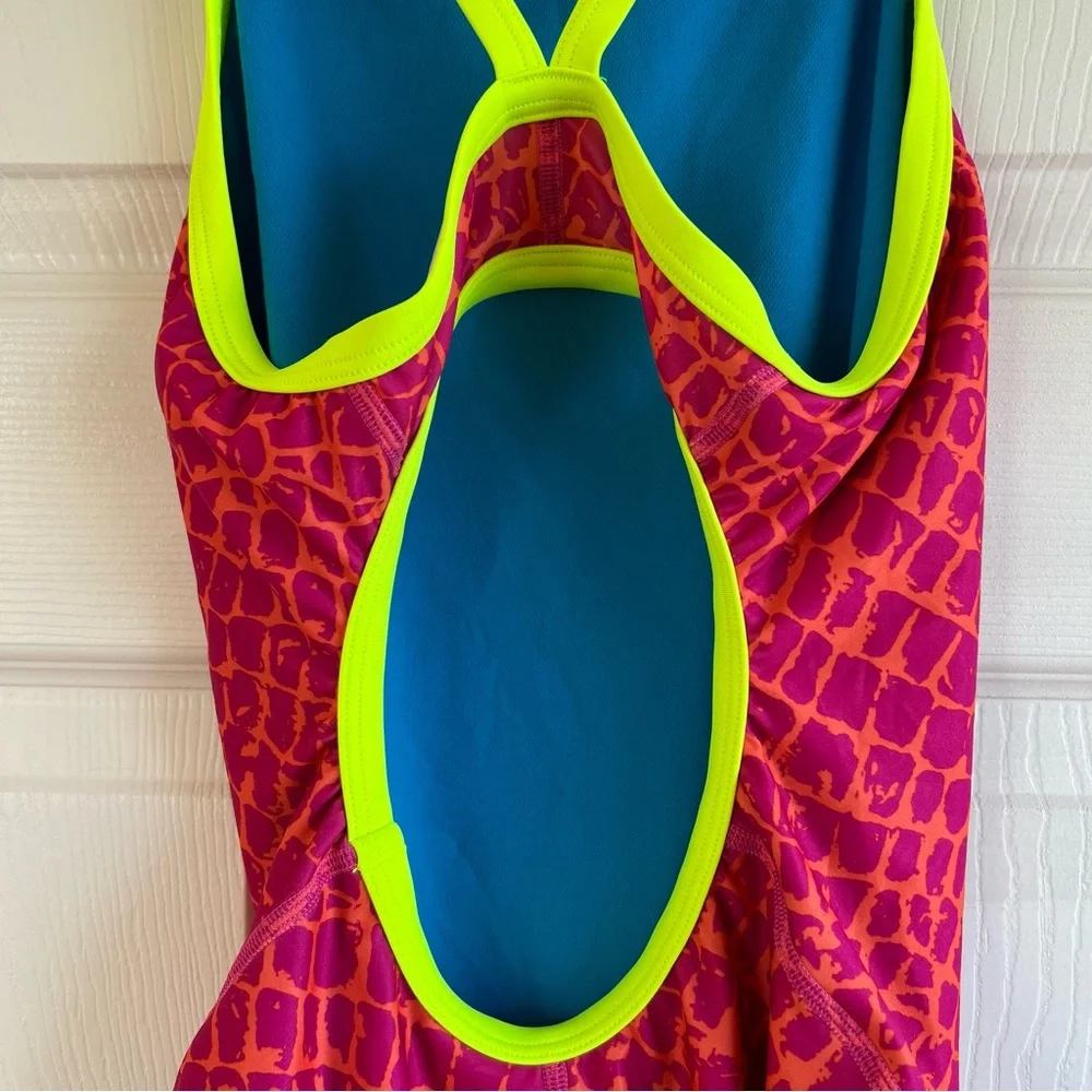 Speedo Pro LT Pink Pop Yellow Snake Print‎ Propel Back Swimsuit One Piece Pool 6